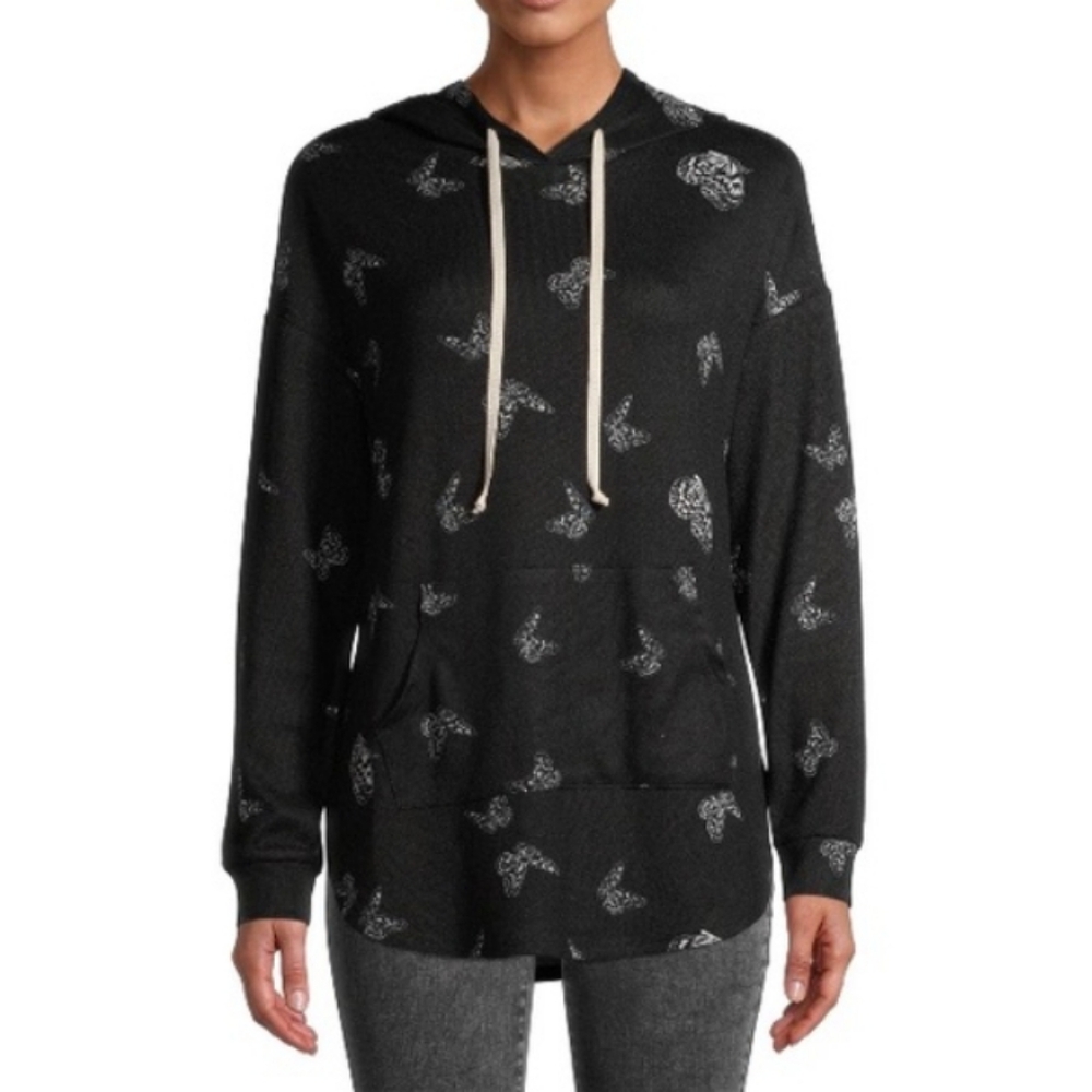 🦄 No Boundaries Black Butterfly Women's Hoodie Size S OVERSIZED -MEDIUM
